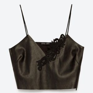 NWOT Zara F Leather Embroidered Crop / Bra Top S